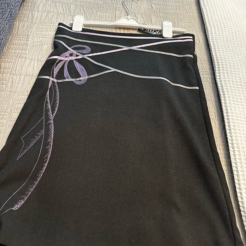 Black A-Line Skirt with Lavender Ribbon Accent